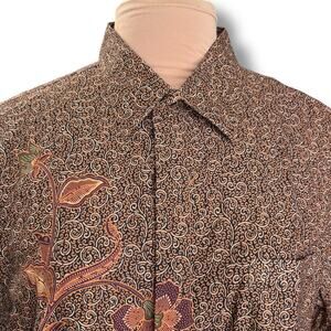 Batik Keris Traditional Indonesian Long Sleeve Shirt Boho Floral Brown Earthy